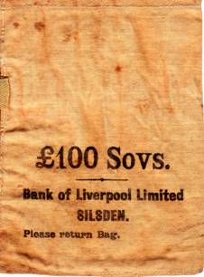 1920 s Bank of Liverpool Silsden bag for £100 Sovreigns