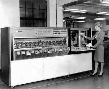 1963 Valerie Blunden demonstrates IBM Reader Sorter at Lombard Street RH