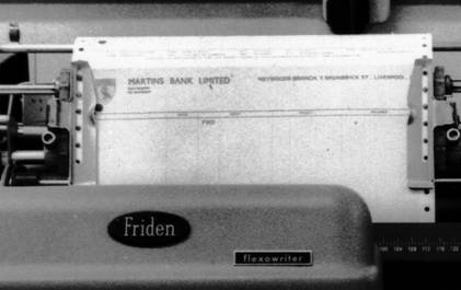 1960 Close up of Heywoods statements printing on Friden Flexowriter RH